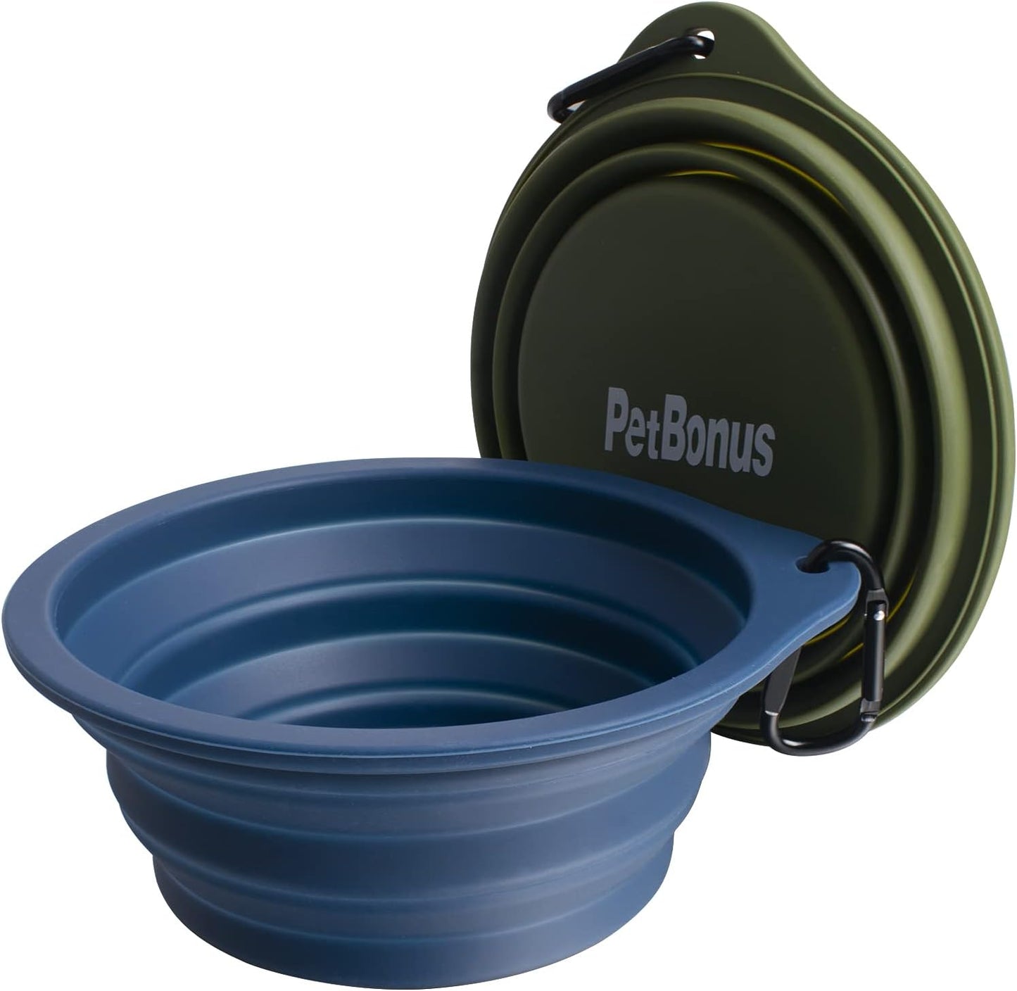 2-Pack Silicone Collapsible Dog Bowls, BPA Free Dishwasher Safe, Portable Foldable Expandable Travel Bowl, Food Water Feeding Cup Dish for Dogs Cats with 2 Carabiners (Army Green, Navy Blue)