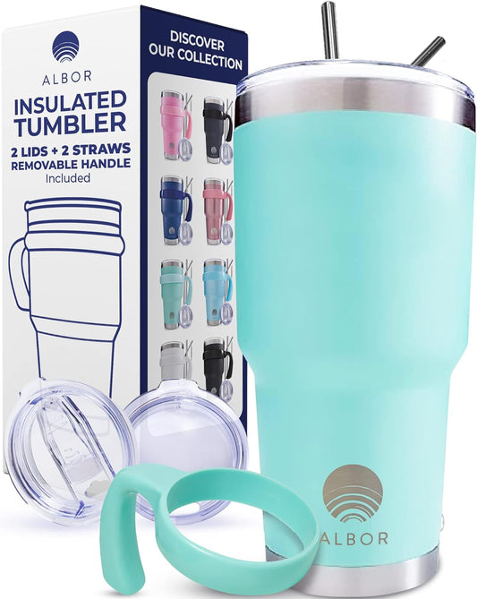 30 Oz Insulated Coffee Tumbler with Lid and Straw, Insulated Water Bottle, Stainless Steel Tumbler, Leak Proof Water Bottle, Travel Coffee Mug (Mint, 30 Oz)